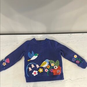 Mini Boden 2-3T Kids Blue Bird and Flower Sweatshirt